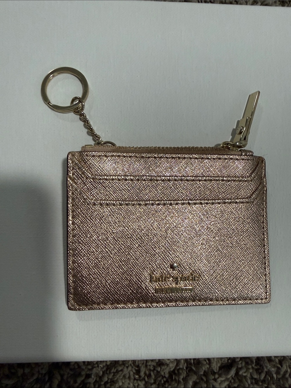kate spade Metallic Rose Gold Card Holder Key Ring